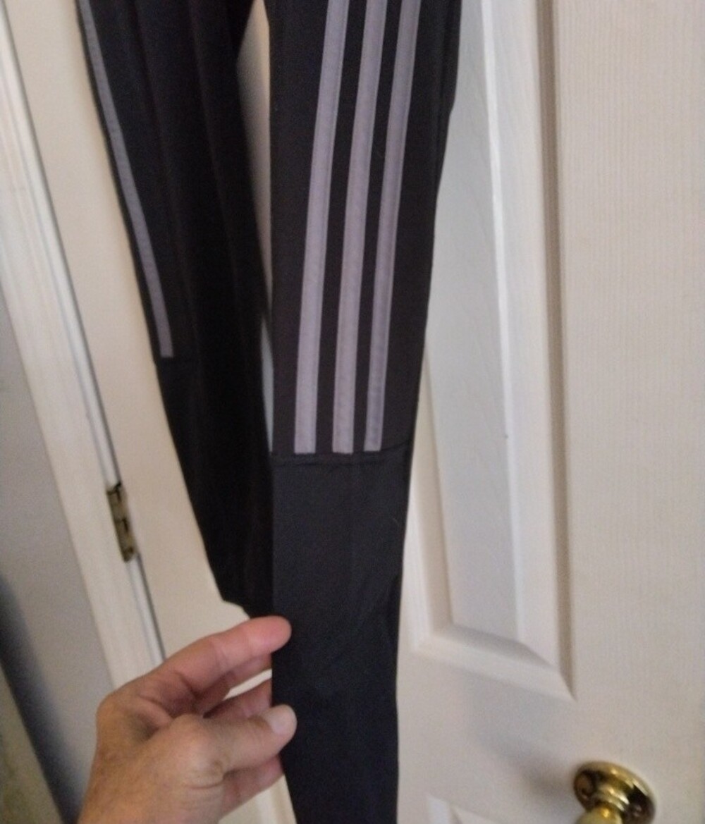 adidas Black Ladies Leggings with Reflective Side Stripes - Picture 2 of 5